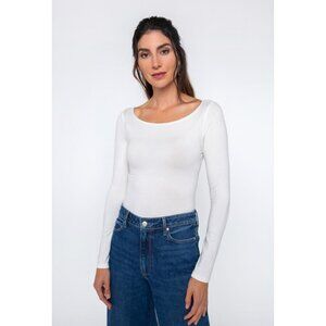 GEORGIE Boatneck Jersey Top Long Sleeve White NWT